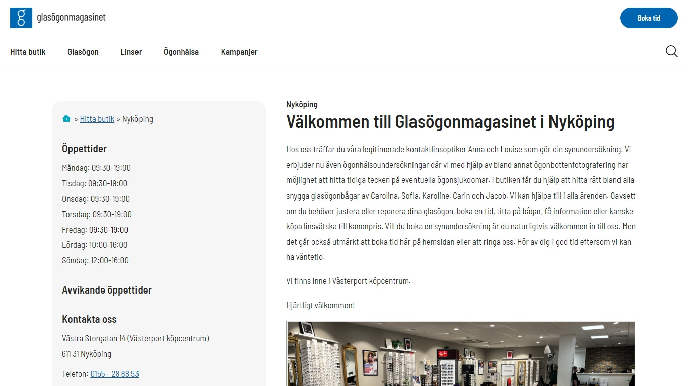 Optiker i Nyköping bild på hemsidan.