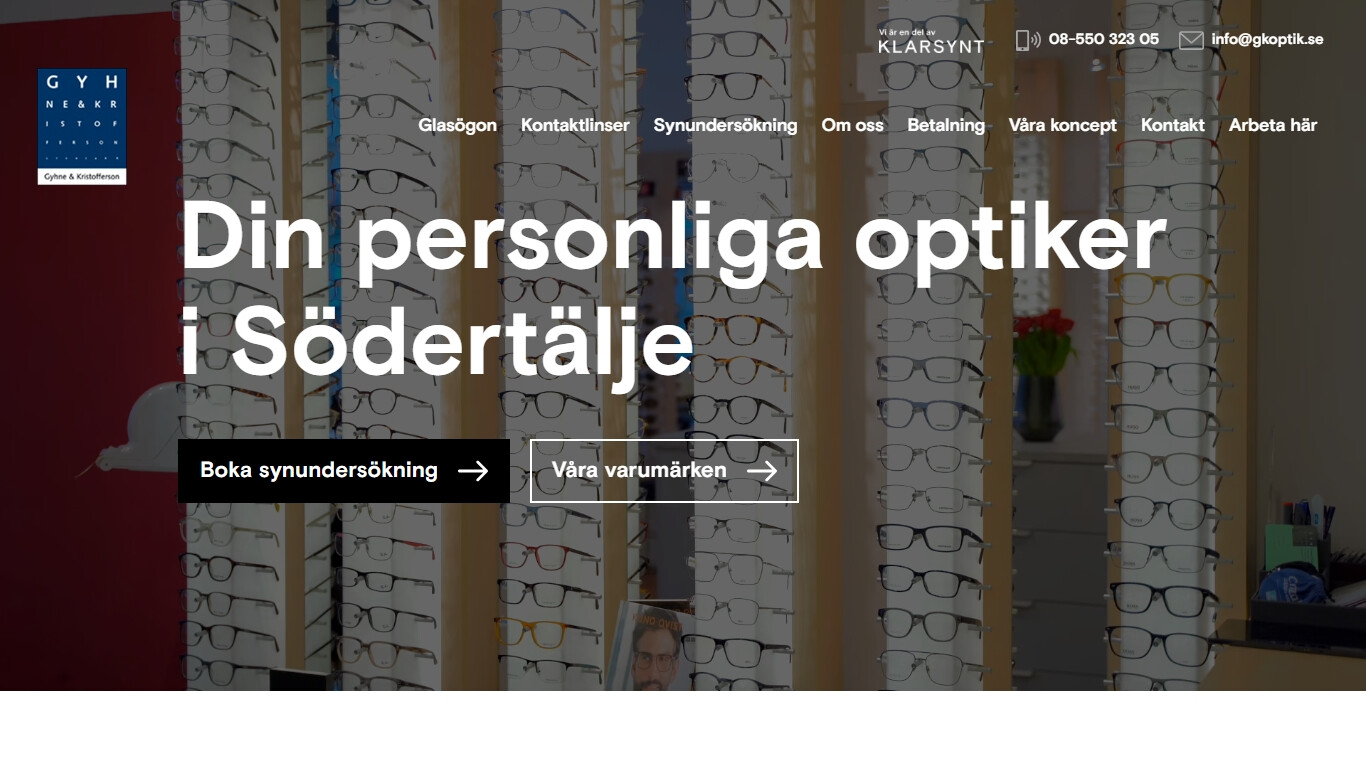 Optiker i Södertälje bild på hemsidan.
