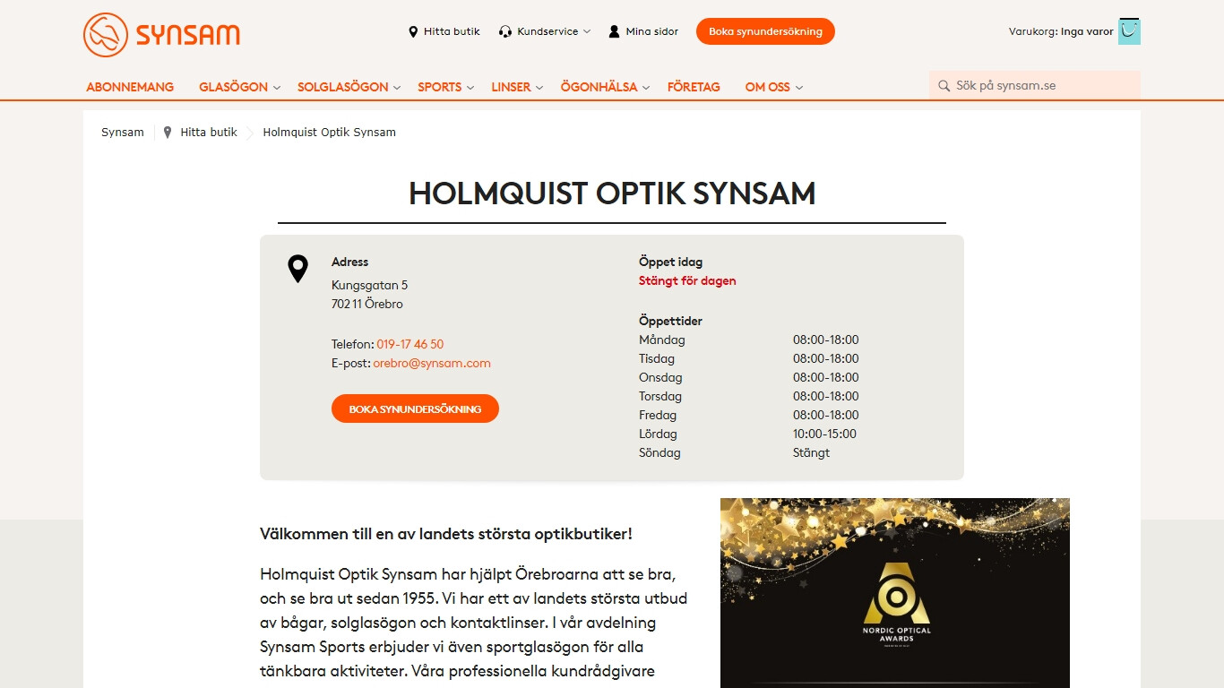 Optiker i Örebro bild på hemsidan.