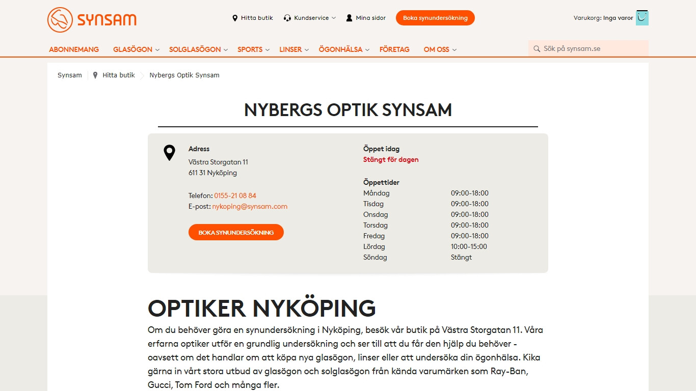 Optiker i Nyköping bild på hemsidan.