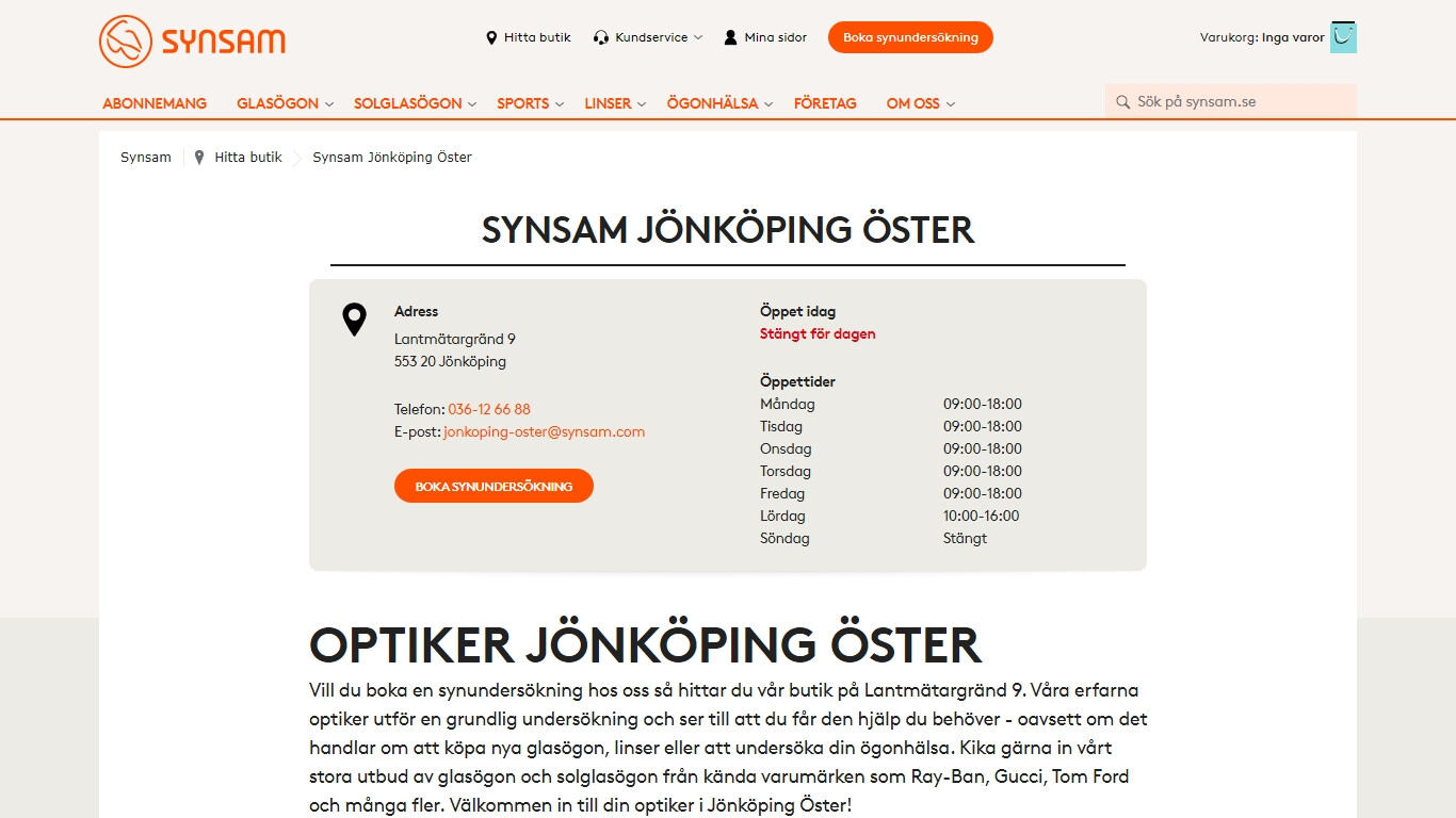 Optiker i Jönköping bild på hemsidan.