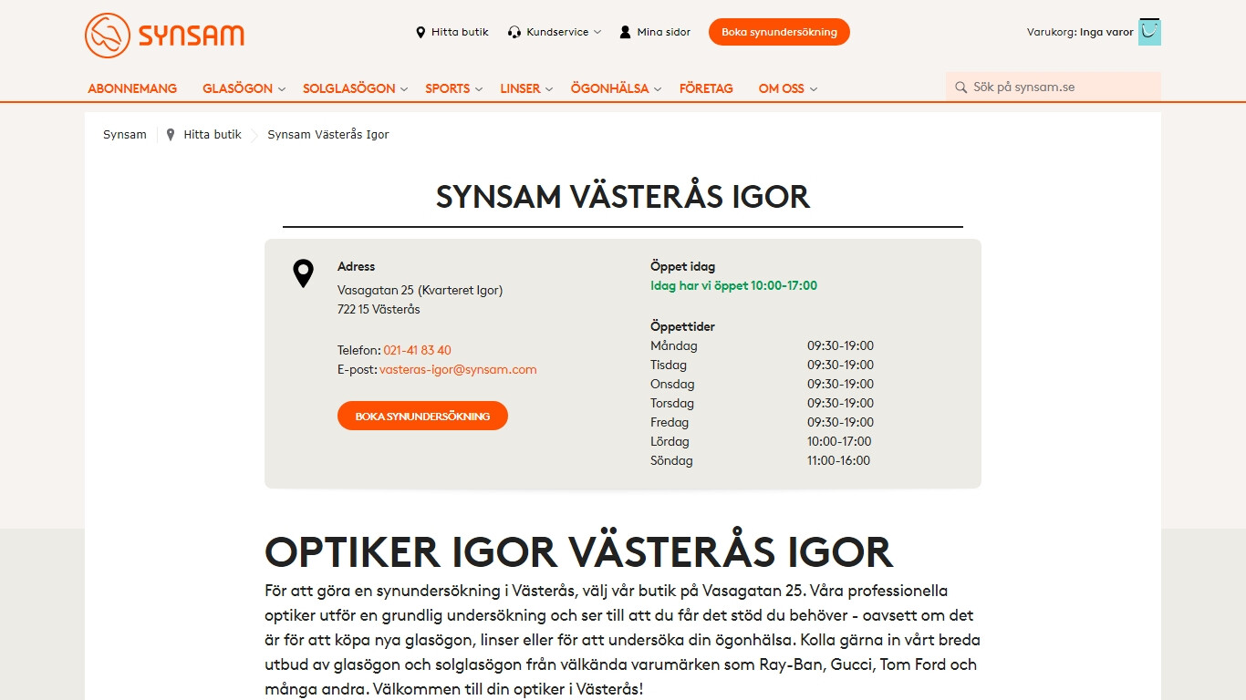 Optiker i Västerås bild på hemsidan.
