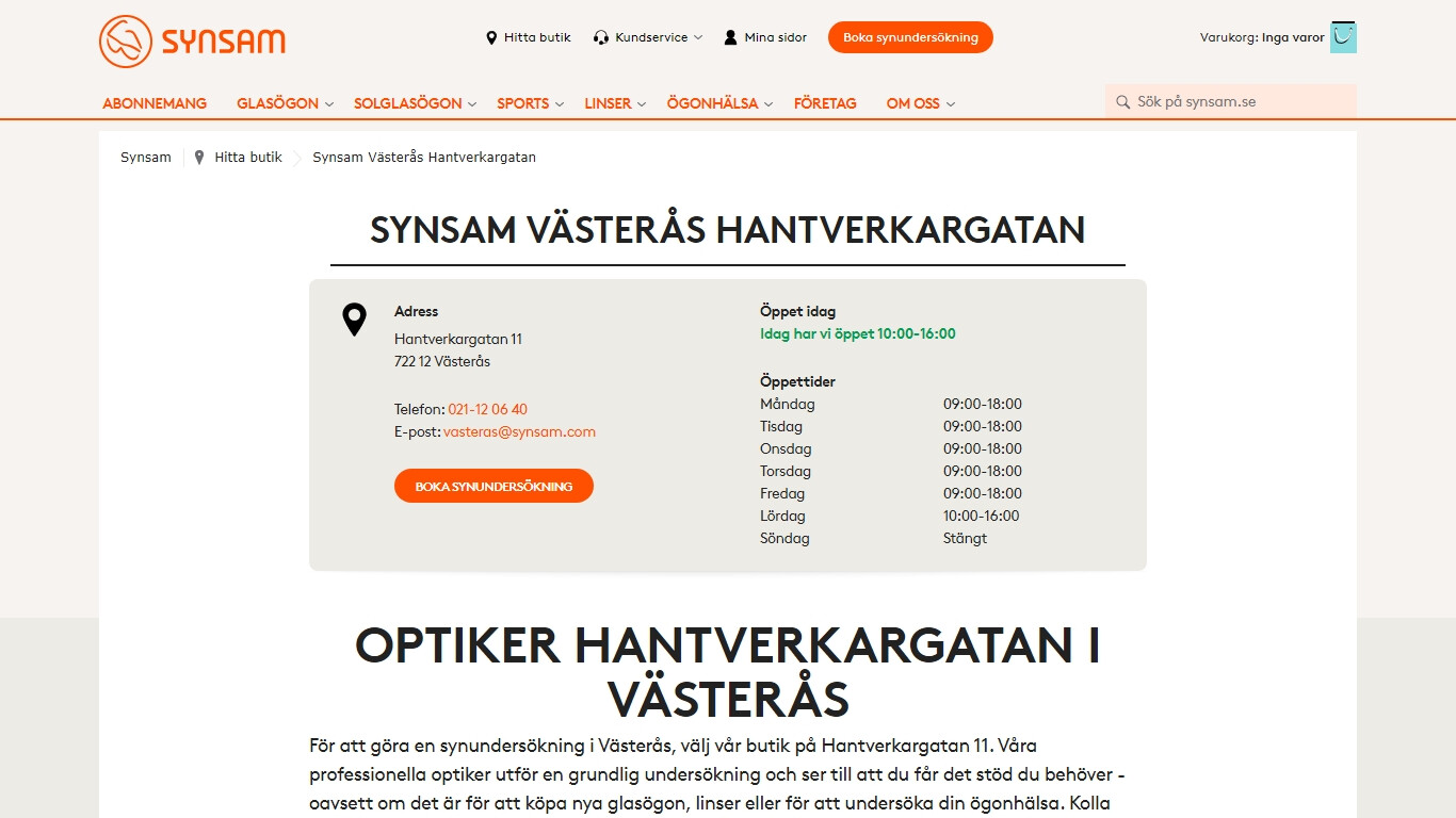 Optiker i Västerås bild på hemsidan.
