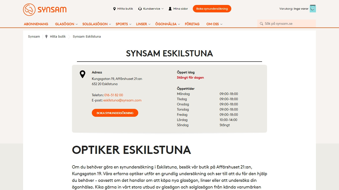 Optiker i Eskilstuna bild på hemsidan.