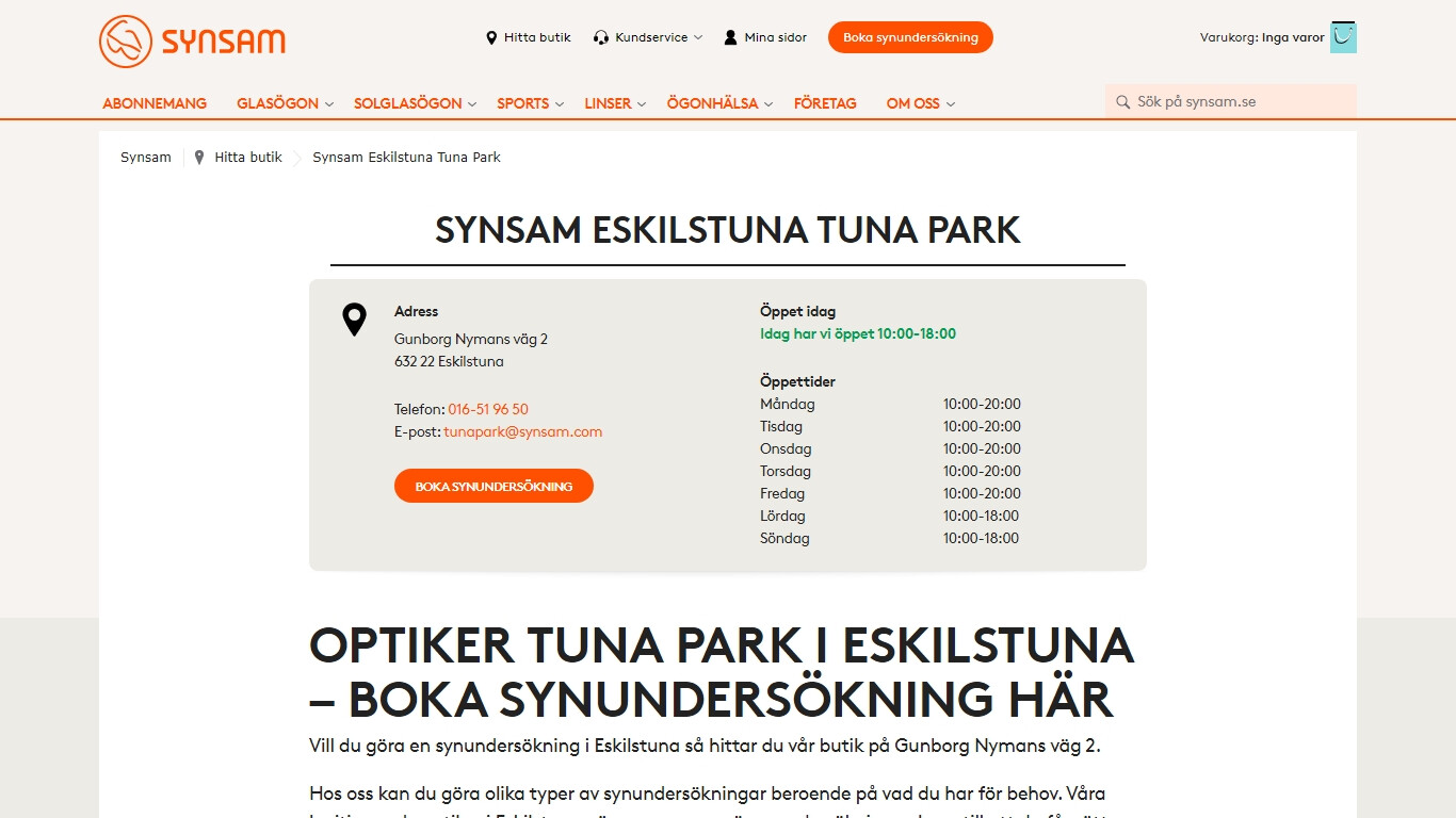 Optiker i Eskilstuna bild på hemsidan.
