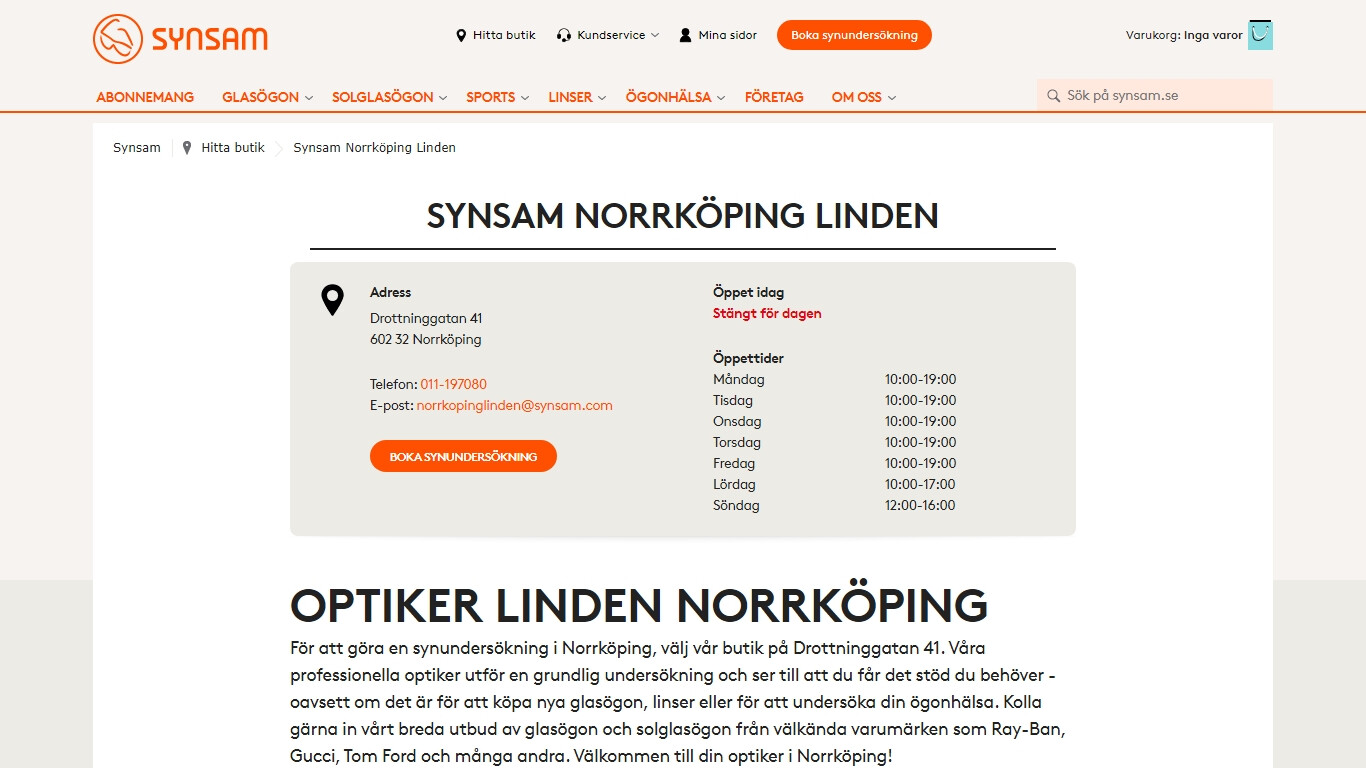 Optiker i Norrköping bild på hemsidan.