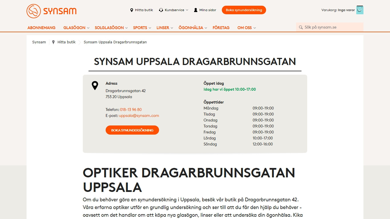 Optiker i Uppsala bild på hemsidan.