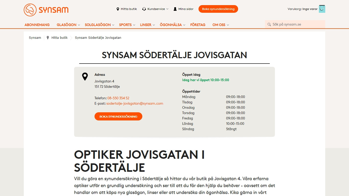Optiker i Södertälje bild på hemsidan.